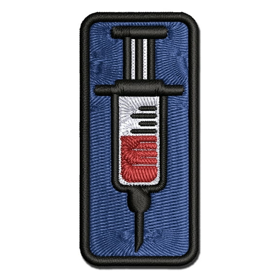 Medical Syringe Applique Multi-Color Embroidered Hook & Loop Patch - 3.5 Inch Large