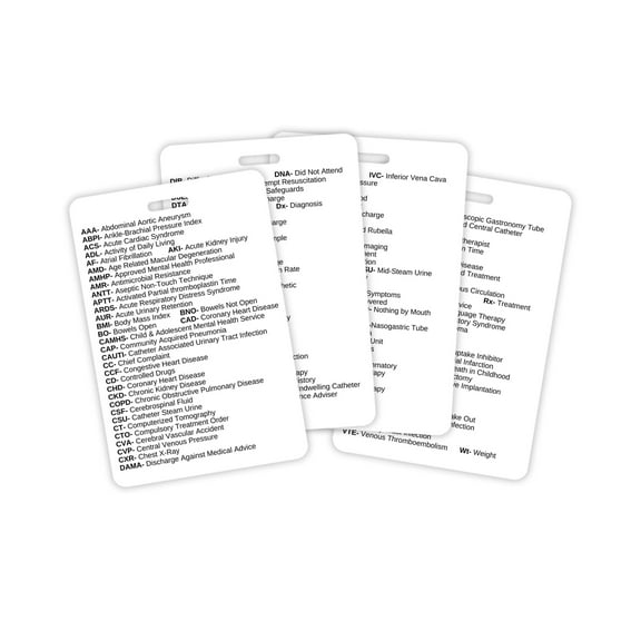 Medical Terminology Abbreviation Quick Reference 6.7x9.9 cm For Doctors Nurses EMT Hospital Badge ID Lanyard Clip Plastic Card Tool