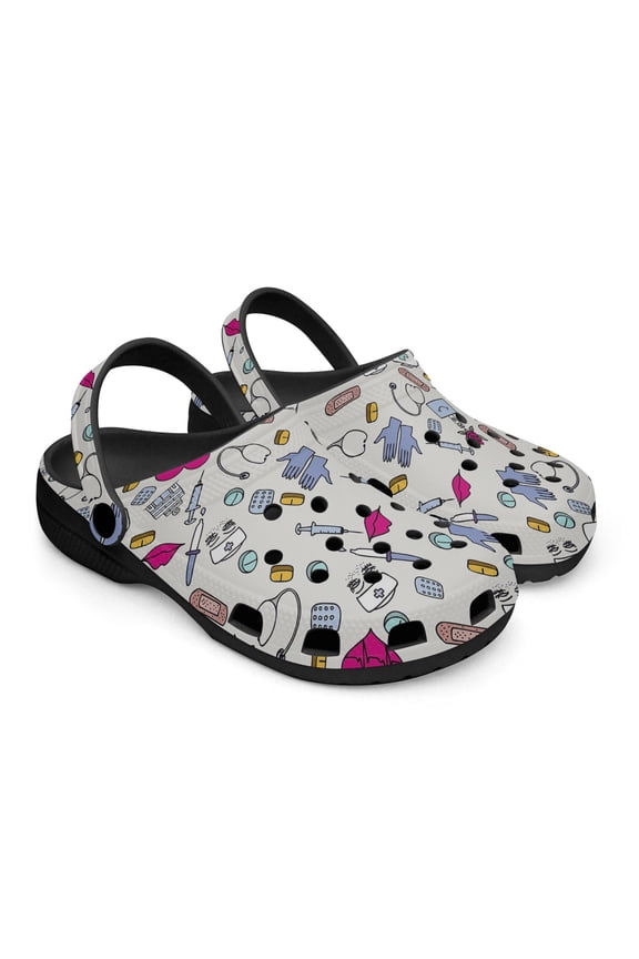 Medical Theme Black Sole Clog Shoes