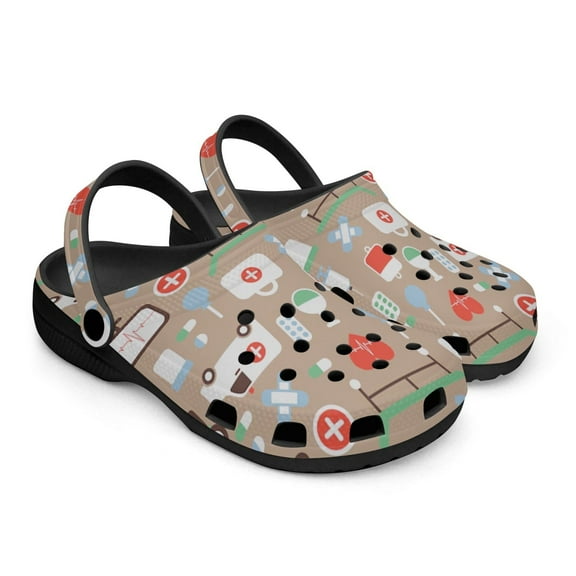 Medical Theme Black Sole Clog Shoes