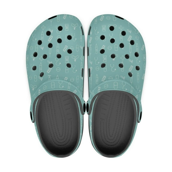 Medical Theme Black Sole Clog Shoes