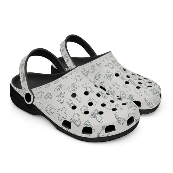 Medical Theme Black Sole Clog Shoes