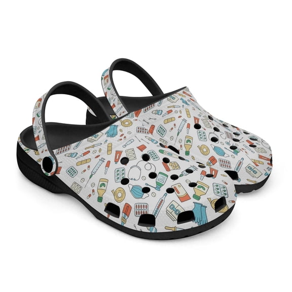 Medical Theme Black Sole Clog Shoes