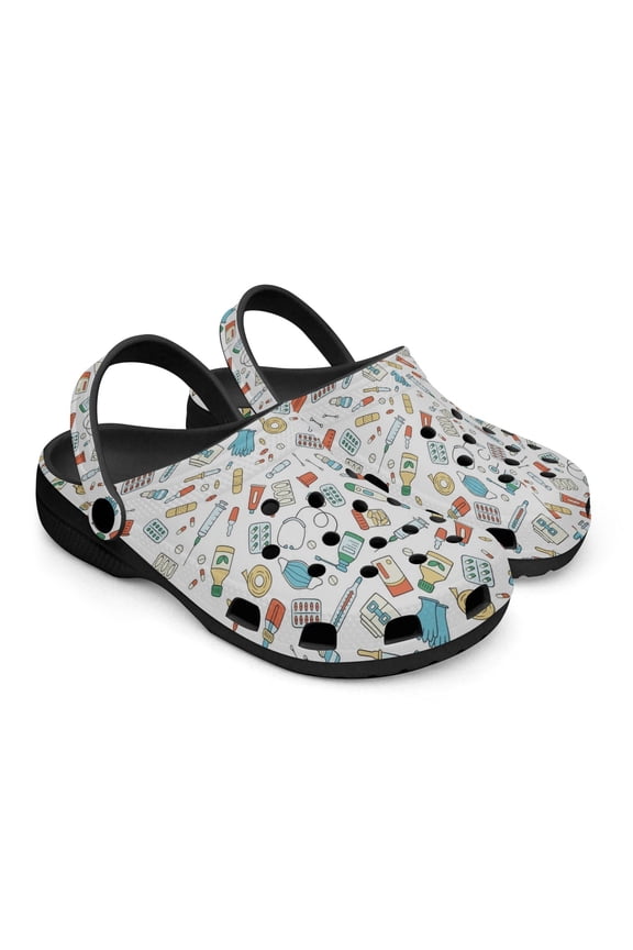Medical Theme Black Sole Clog Shoes