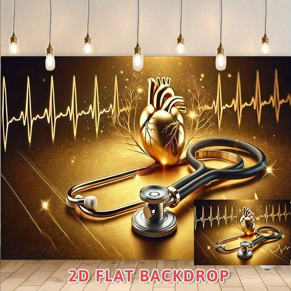 Medical Themed 2D Flat Backdrop, Stethoscope Heart ECG Pattern Decor Cloth, Suitable for Medical Exhibitions, Healthcare Recognition Events, Photography Studio Background Decoration