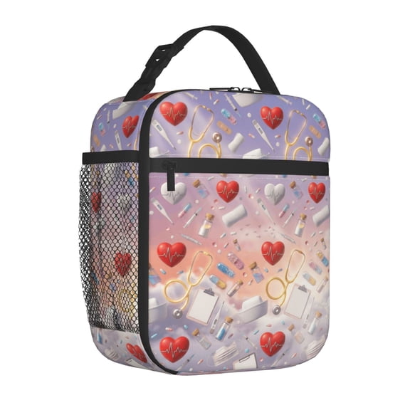 Medical-Themed Lunch Box, Retro Laboratory Insulated Bag, Reusable Thick Lining Thermal Bento Container, Creative Science Caduceus Theme Handbag for Her