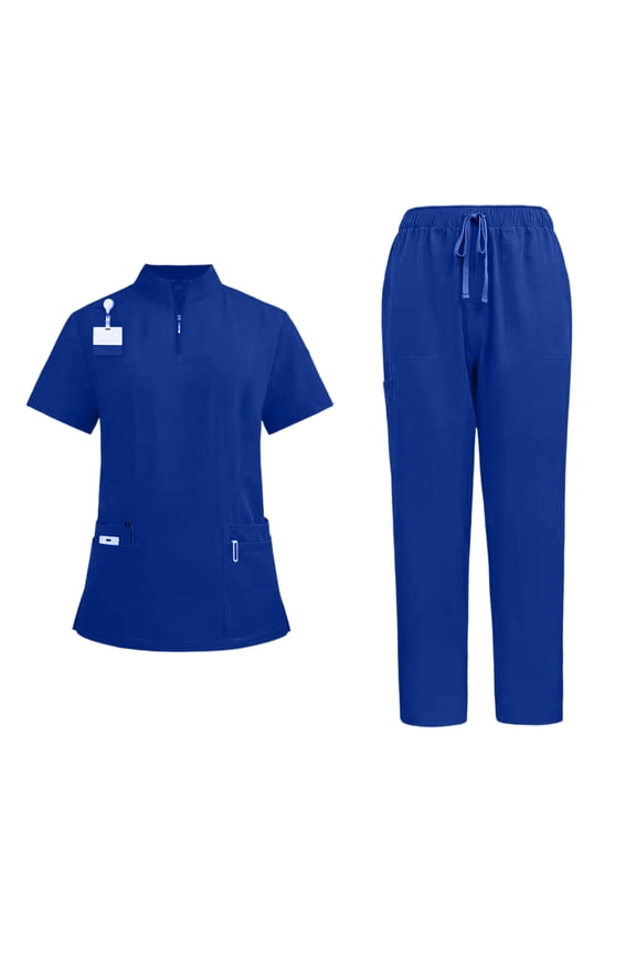 Medical Uniform Men's Scrubs Set Stretch Scrub Top & Cargo Pants Nurse Uniforms with Pockets Royal Blue L