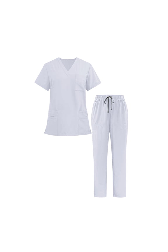 Medical Uniform Scrubs Women Mens 2 Piece Quick Dry Workwear Scrub Tops Drawstring Pants Adult Nursing Sets, L