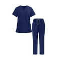 thumbnail image 1 of Medical Uniform Scrubs Women Mens 2 Piece Quick Dry Workwear Scrub Tops Drawstring Pants Adult Nursing Sets, M, 1 of 7