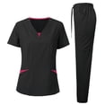 thumbnail image 1 of Medical Uniform Women 2 Piece Nursing Sets Short Sleeve Scrubs Workwear V Neck Scrub Tops Drawstring Pants, L, 1 of 2