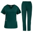 thumbnail image 1 of Medical Uniform Womens Scrub Sets Short Sleeve V-Neck Stretch Scrubs Top and Pants Workwear Dark Green XXL, 1 of 4