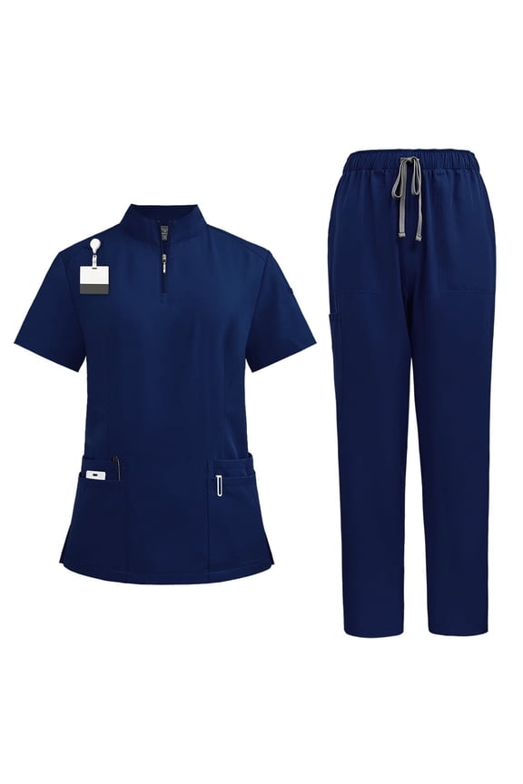 Medical Work Scrubs Uniform Set Zipper Front Unisex with Pockets for Hospitals
