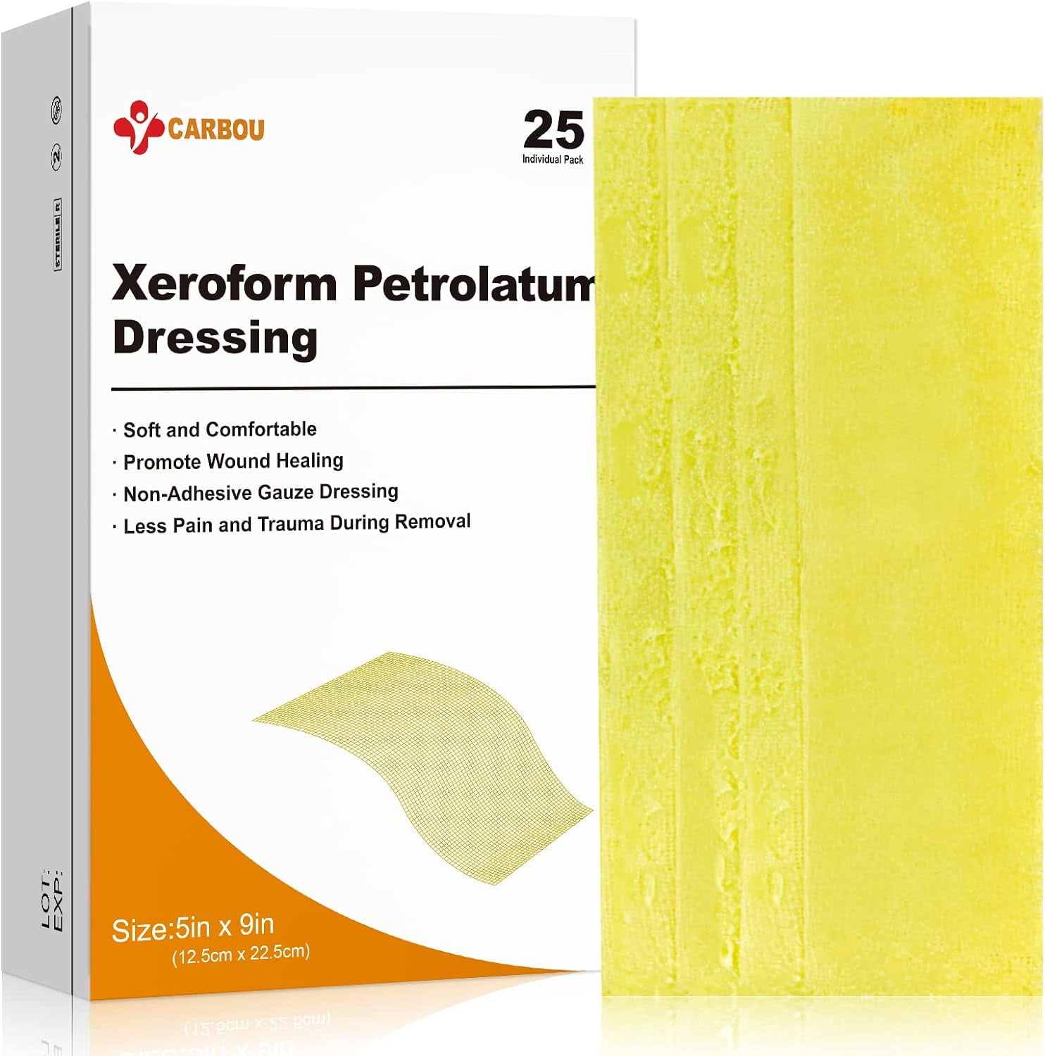 Medical Xeroform Petrolatum Dressing 5x9 25 Individual Pack NonAdherent Gauze Pads for Wound
