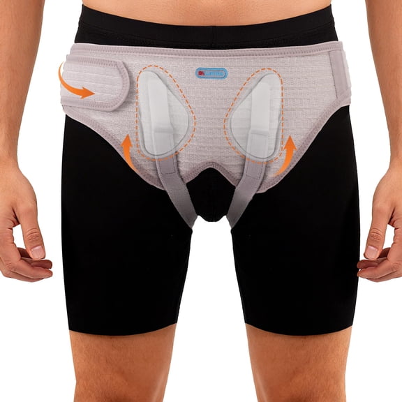Hernia Belts for Men, Adjustable Inguinal Hernia Support Belt for Men & Women with 4 Compression Pads, Hernia Support Truss for Single/Double Inguinal Grey-L