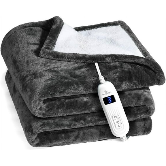 Medical king Heated Blanket, Machine Washable Extremely Soft & Comfortable Electric Blanket Throw Fast Heating with Hand Controller 10 Heating Settings & auto Shut-Off (Gray, 50 x 60)