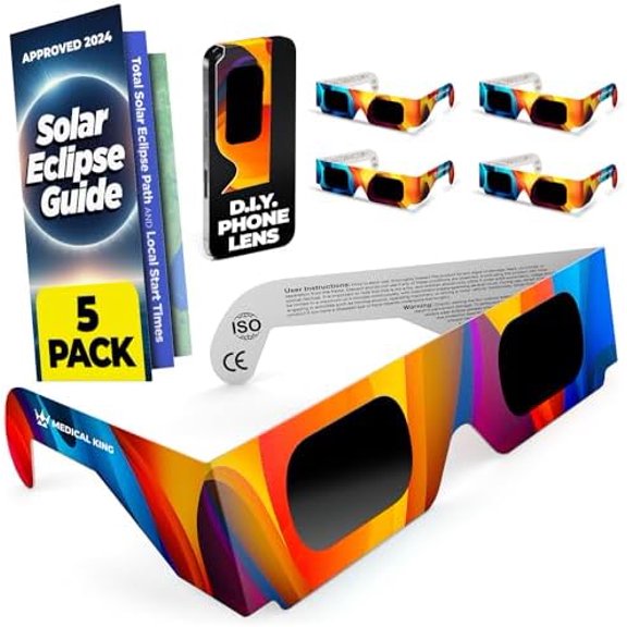 Medical king Solar Eclipse Glasses 2024 CE and ISO Certified Approved 2024 Safe Shades for Direct Sun Viewing (Pack of 5)$$Tools & Hardware Other