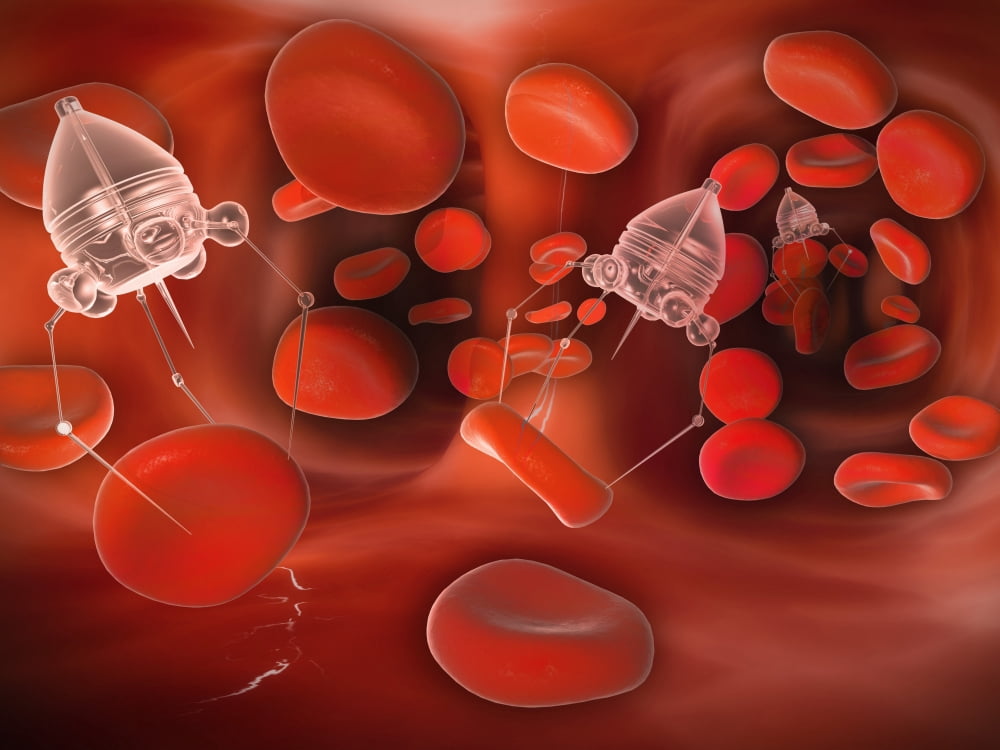 Medical nanobots in the bloodstream with red blood cells Canvas Art - Stocktrek Images (17 x 13)