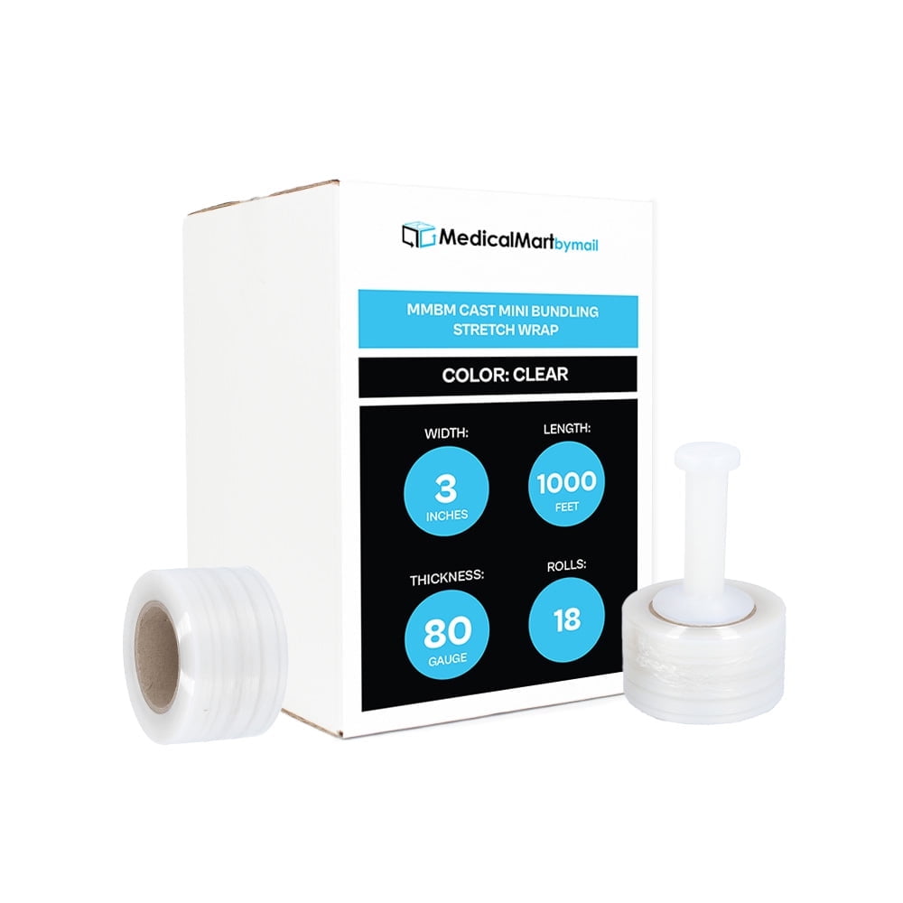 MedicalMartByMail Clear Mini Bundling Stretch Wrap Film, 18 Rolls, 3