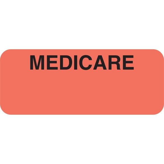 Medicare Chart Label for Insurance Records, 1-7/8” x 3/4” Fluorescent Red/Black, , Permanent Adhesive, 500 Stickers/Box