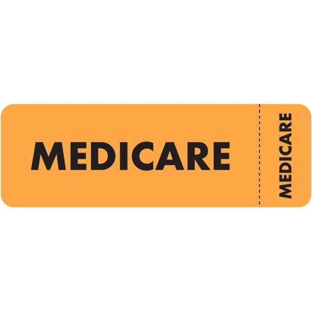 Medicare Patient Chart Label with Tab for Filing Systems, 3” x 1” Fluorescent Orange/Black, , Permanent Adhesive, 250 Stickers/Box