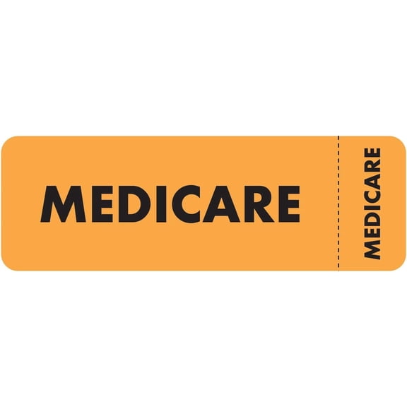 Medicare Patient Chart Label with Tab for Filing Systems, 3” x 1” Fluorescent Orange/Black, , Permanent Adhesive, 250 Stickers/Box