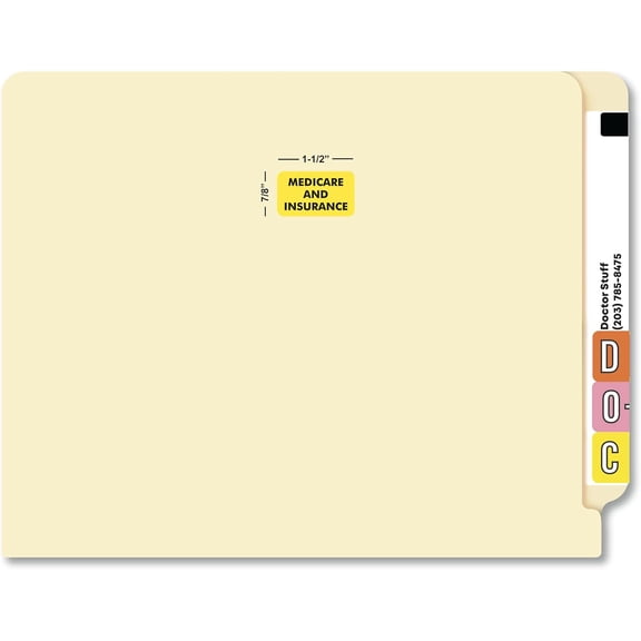 Medicare and Insurance Patient Chart Label for Dual Coverage, 1-1/2” x 7/8” Fluorescent Chartreuse, , Permanent Adhesive, 250 Stickers/Box