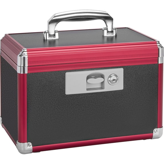 Medication Lock Box - 10 x 6 x 6.7 Inch Small - Medicine Lock Box With Key, Lock Box for Medication, Lockable Medicine Storage Box - Black & Red