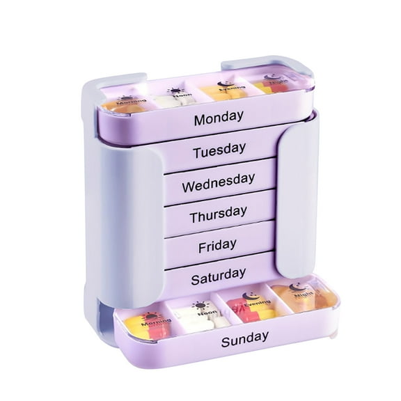 Medication Organizer for Effortless Health Management: Stackable Weekly Pill Organizer with 7(Days)×4(Morning/Noon/Evening/Night), 28 Compartments (Purple)