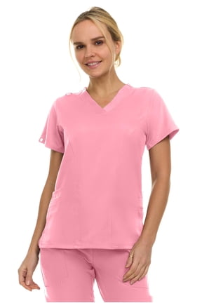 Women's V-Neck Scrub Top - 3-Pocket, 4-Way Stretch, Comfortable Medical Uniform, Bubble Gum XX-Small