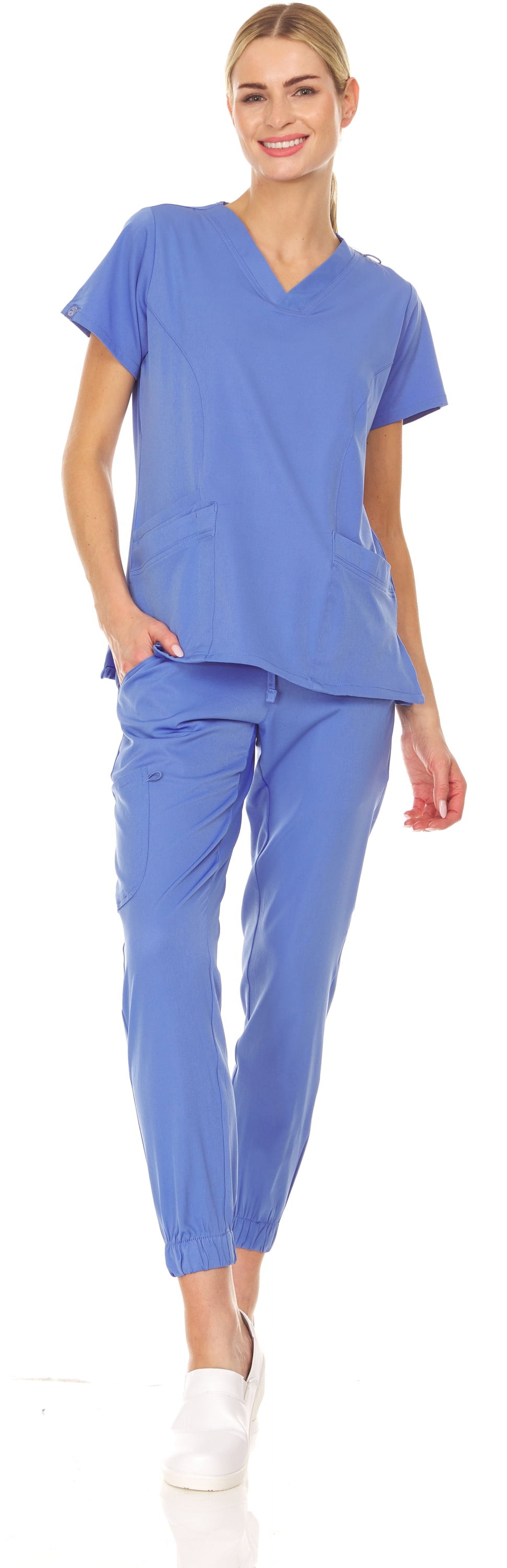 Medichic Mini Marilyn Women's Joggers Scrub Set Medical Nursing Stretch Flex VNeck Jogger