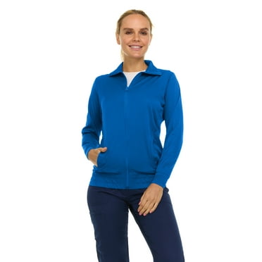 Medichic Scrub Jackets for Woman, Zip Front Nurse Jacket, 4-Way Stretch Fabric Warm Up Coat