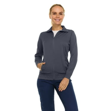 Medichic Scrub Jackets for Woman, Zip Front Nurse Jacket, 4-Way Stretch Fabric Warm Up Coat