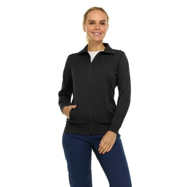 Medichic Scrub Jackets for Woman, Zip Front Nurse Jacket, 4-Way Stretch Fabric Warm Up Coat