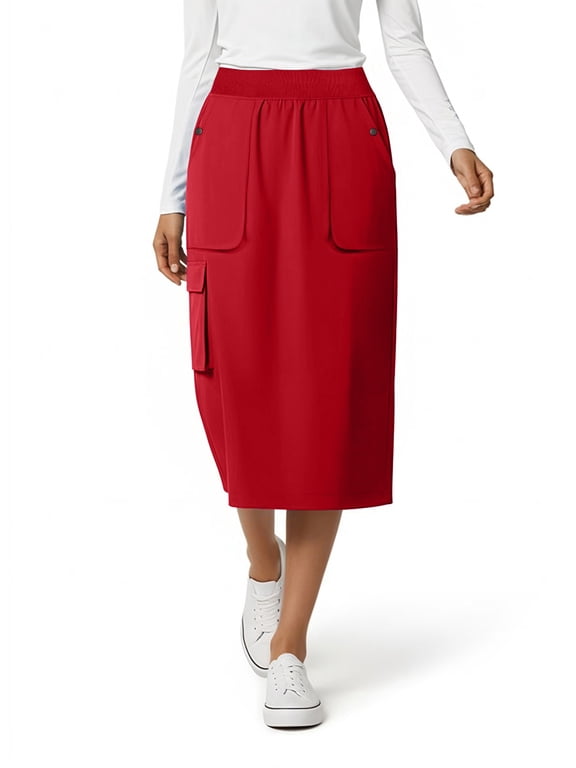 Women's Cargo 5-Pocket Scrub Skirt – 34" Length, Knit Waist, Flex Fabric, Black XS
