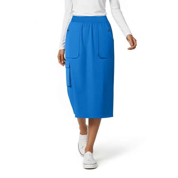 Medichic Women's Cargo 5-Pocket Scrub Skirt – 34" Length, Knit Waist, Flex Fabric, Black XS