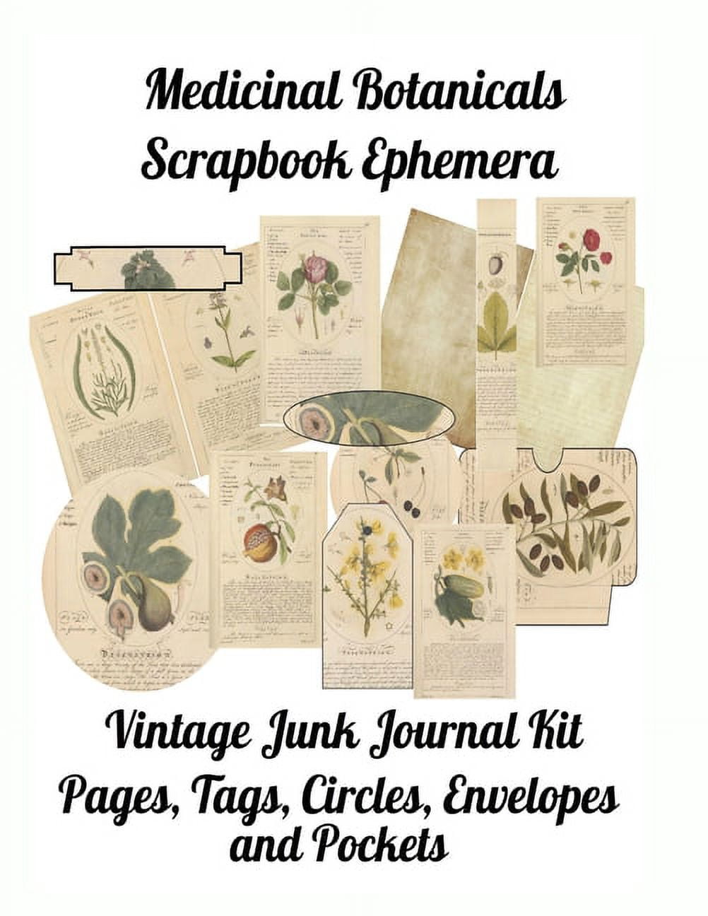 Junk Journal Supplies, 177 variety papers, ephemera, book pages, trims