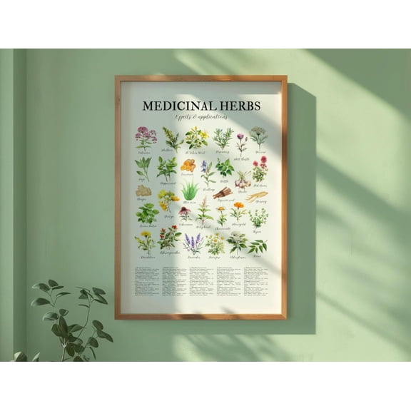 Medicinal Herbs Poster, Healing Plants Print, Unframed Paper Poster 8x10in