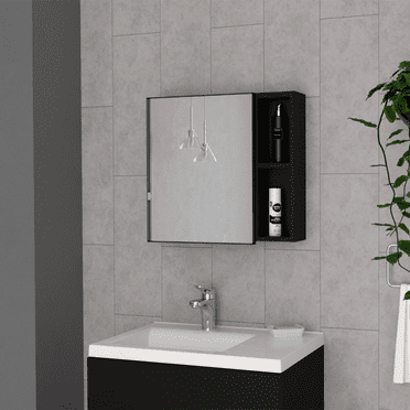 Medicine 18H" Single Door Cabinet, Two External Shelves, Three Interior Shelves , Black