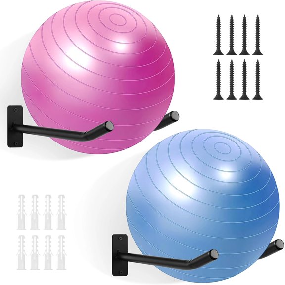 Medicine Ball Rack, 2 Pairs Yoga Racks, Exercise Wall Holder, Fitness Rack for Gym, Garage Ladder Mount, Metal Storage Basketballs, Volleyballs