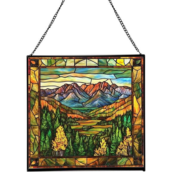 Medicine Bow-Routt National Forest-Wyoming/Colorado Landscape Stained Glass Suncatcher, Square Window Hanging, Tiffany Style Home Decor, size 8in