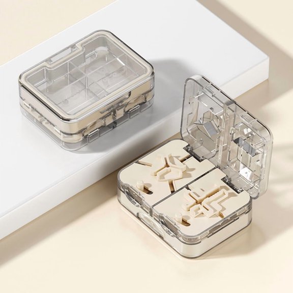 Medicine Box Cutter, Medicine Grinder, Large Capacity 1/2 Mini Portable Small Pill Packaging and Storage Box