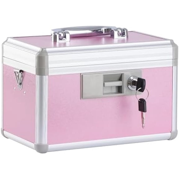 Medicine Box, First Aid Safe Medication Storage Box,Layered Aluminum Daily Medicine Cabinet,10.2" x 6.2" x 7.7", Pink