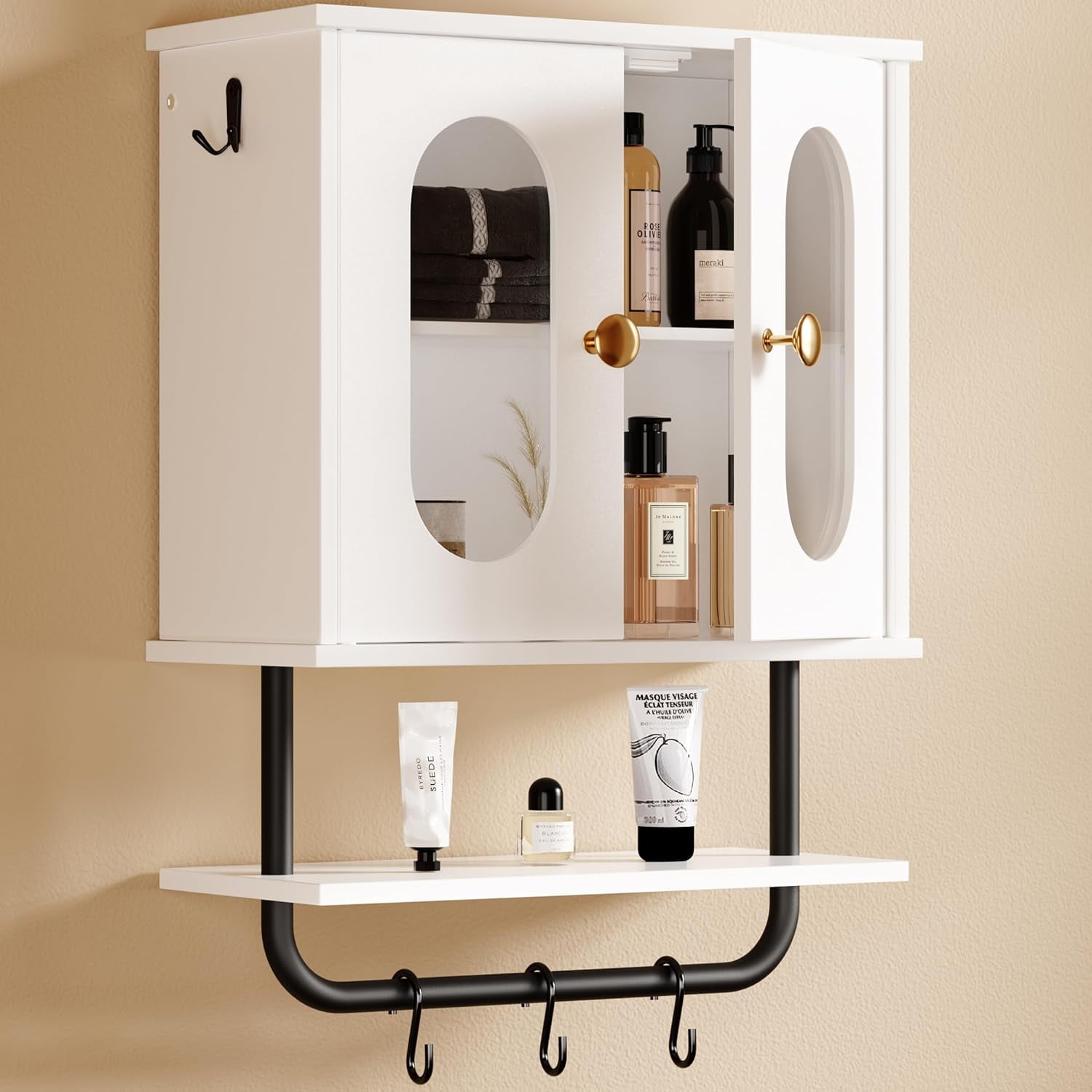 Medicine Cabinet, 2 Tier Wood Bathroom Wall Cabinet with Adjustable ...