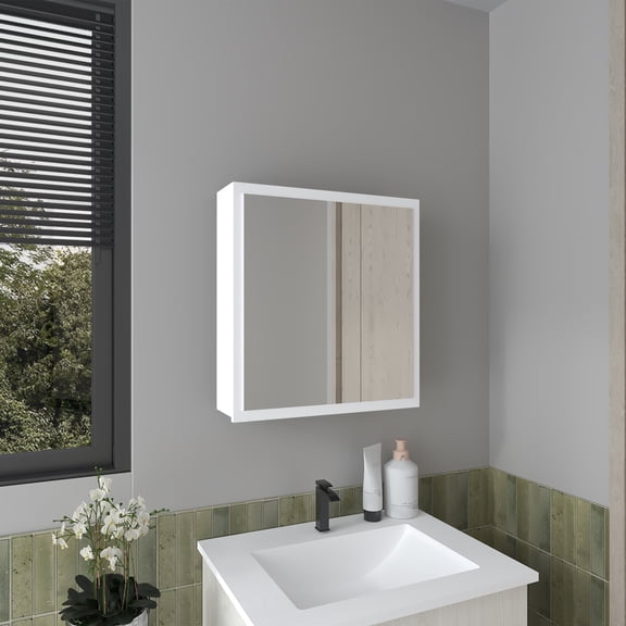 Medicine Cabinet 21.1" H,1 Door,4 Shelves,1 Mirror,White,White Engineered Wood Bath Faucets Bathroom Storage