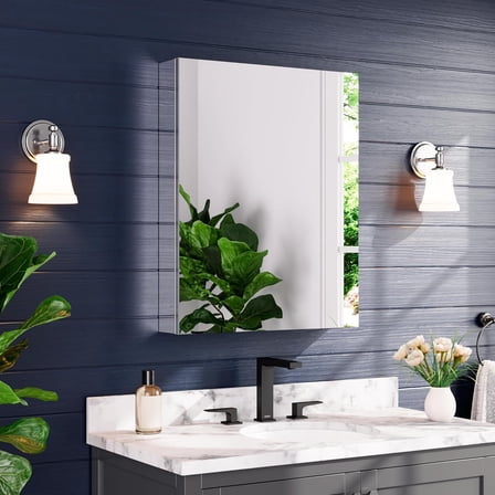 Medicine Cabinet 24" x 30", Bathroom Medicine Cabinet with Mirror, Recessed Medicine Cabinets with Adjustable Shelves, Soft-Closing Door, and Aluminum Alloy Frame - Reverse Installation, Silver