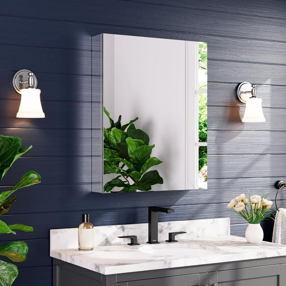 Medicine Cabinet 24" x 30", Bathroom Medicine Cabinet with Mirror, Recessed Medicine Cabinets with Adjustable Shelves, Soft-Closing Door, and Aluminum Alloy Frame - Reverse Installation, Silver