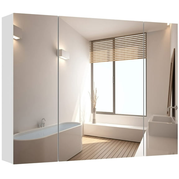 Medicine Cabinet Bathroom Wall Mirror Cabinet with 3 Door & 3 Adjustable Shelf, Multipurpose Storage Organizer for Kitchen Living Room, White