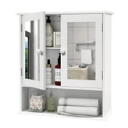 Medicine Cabinet, Medicine Cabinets for Bathroom with Mirror 2 Doors 3 Open Shelf, Bathroom Cabinet Wall Mounted Wooden Storage Over Toilet Laundry Room Kitchen