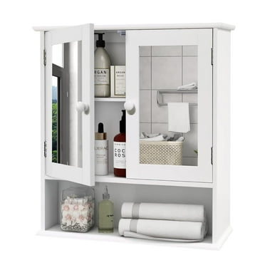 Medicine Cabinet, Medicine Cabinets for Bathroom with Mirror 2 Doors 3 Open Shelf, Bathroom Cabinet Wall Mounted Wooden Storage Over Toilet Laundry Room Kitchen