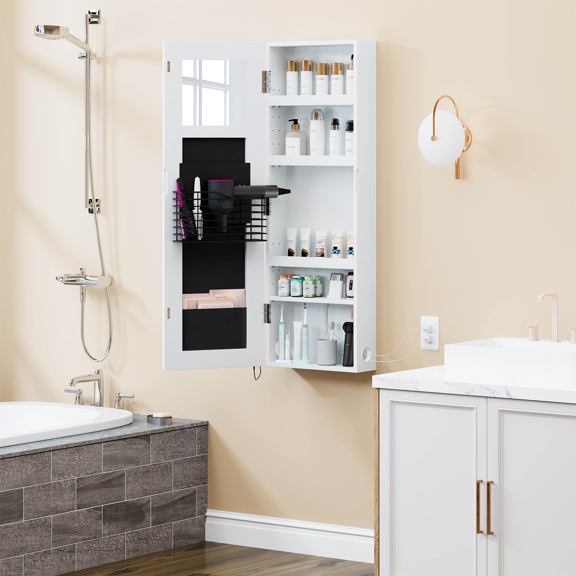 Medicine Mirror, LED Bathroom Mirror with Storage, Full Length